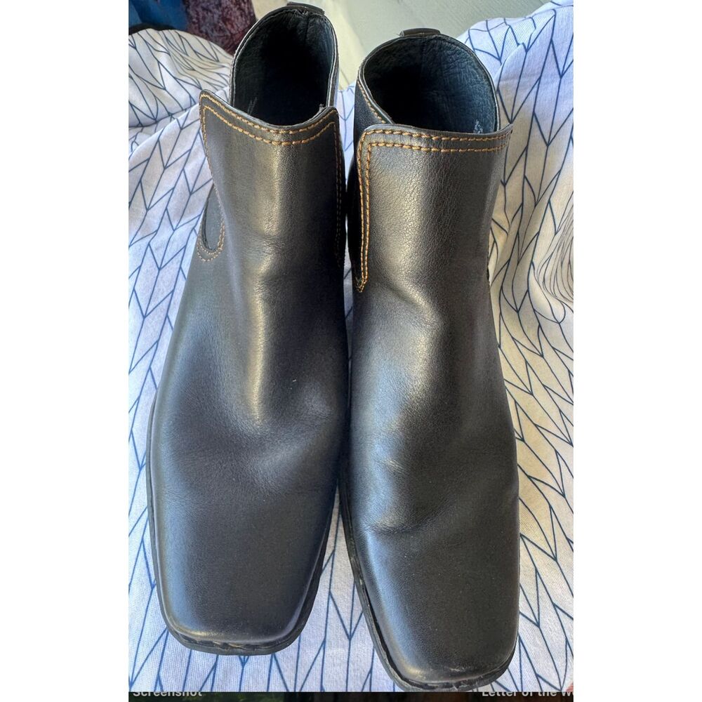 Born Black Leather Ankle Booties Womens Size 11 Square Toe Chelsea Boots